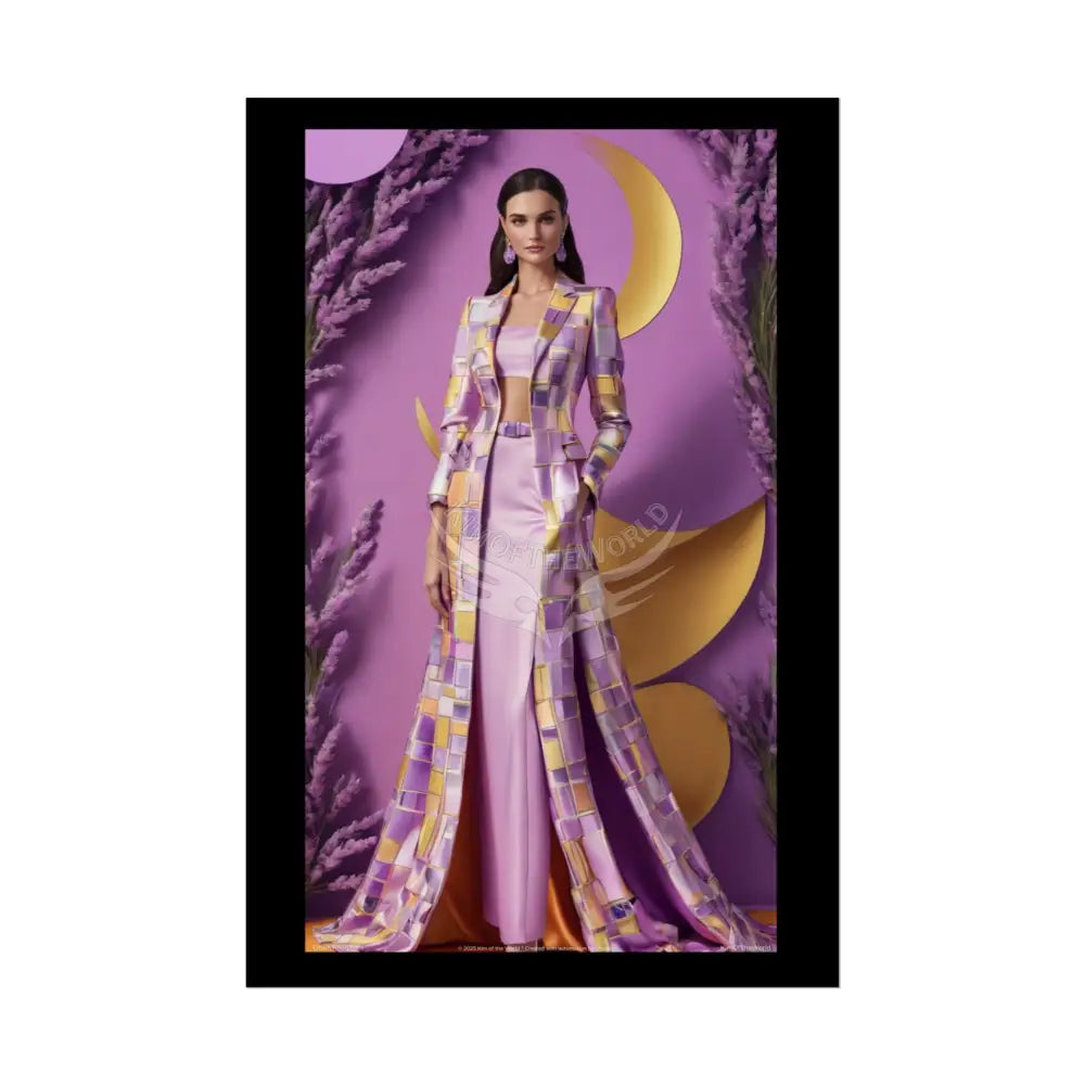 High Fashion Poster Set featuring Iridescent Pink & Orange Satin Lady Model Goth Girl Goddess Queen Surreal -- Home or