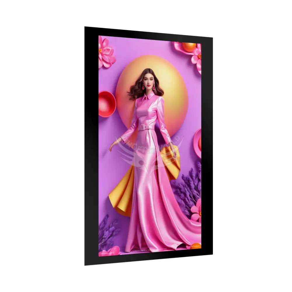High Fashion Poster Set featuring Iridescent Pink & Orange Satin Lady Model Goth Girl Goddess Queen Surreal -- Home or