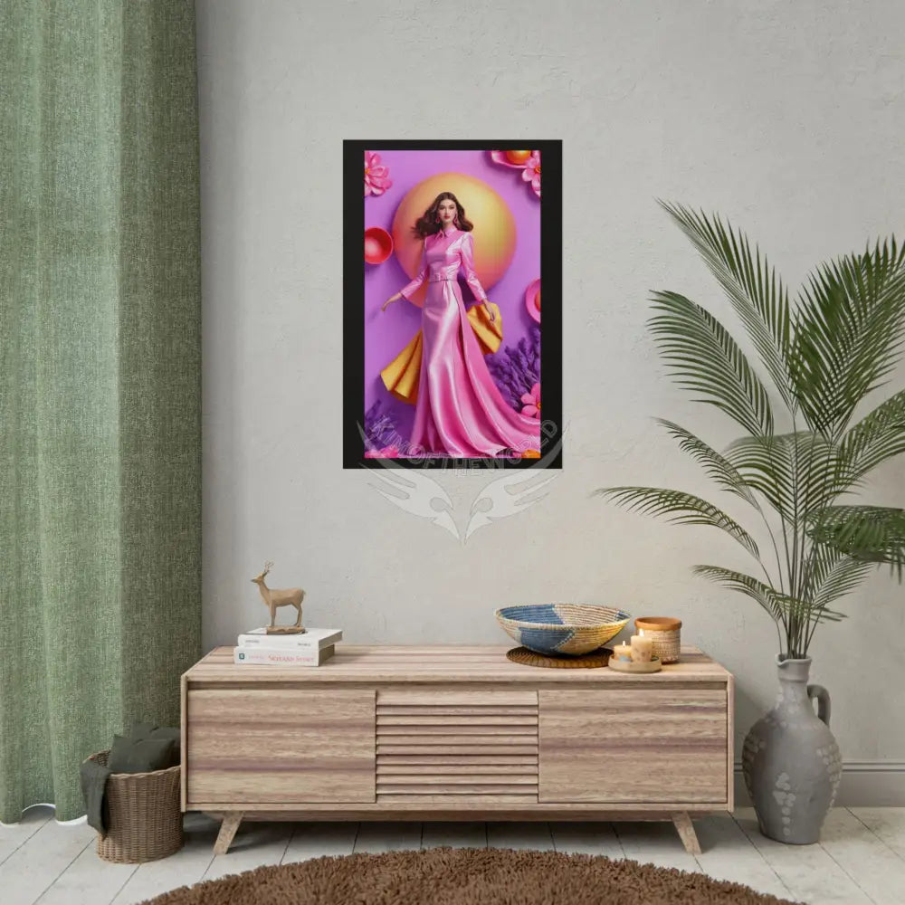 High Fashion Poster Set featuring Iridescent Pink & Orange Satin Lady Model Goth Girl Goddess Queen Surreal -- Home or