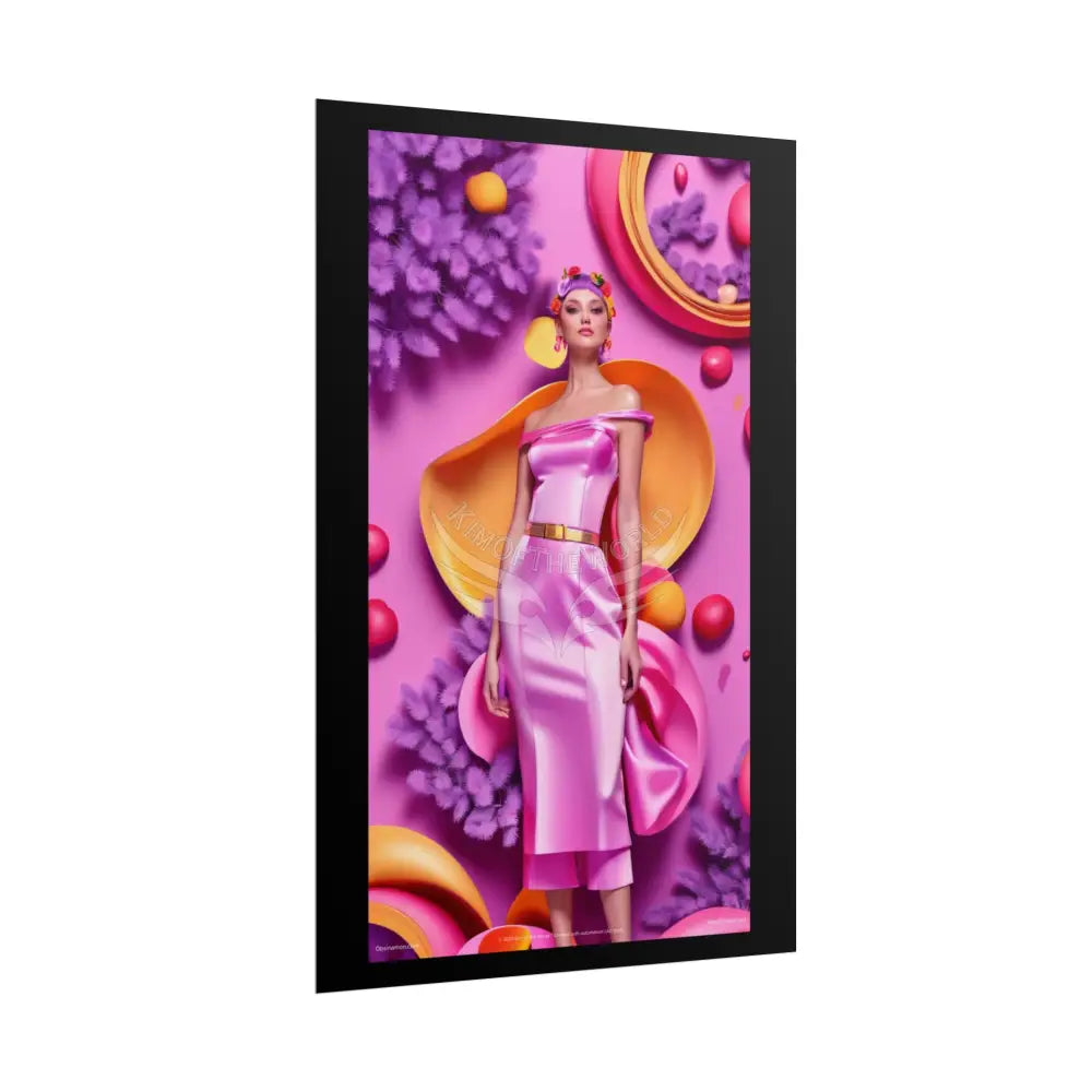 High Fashion Poster Set featuring Iridescent Pink & Orange Satin Lady Model Goth Girl Goddess Queen Surreal -- Home or