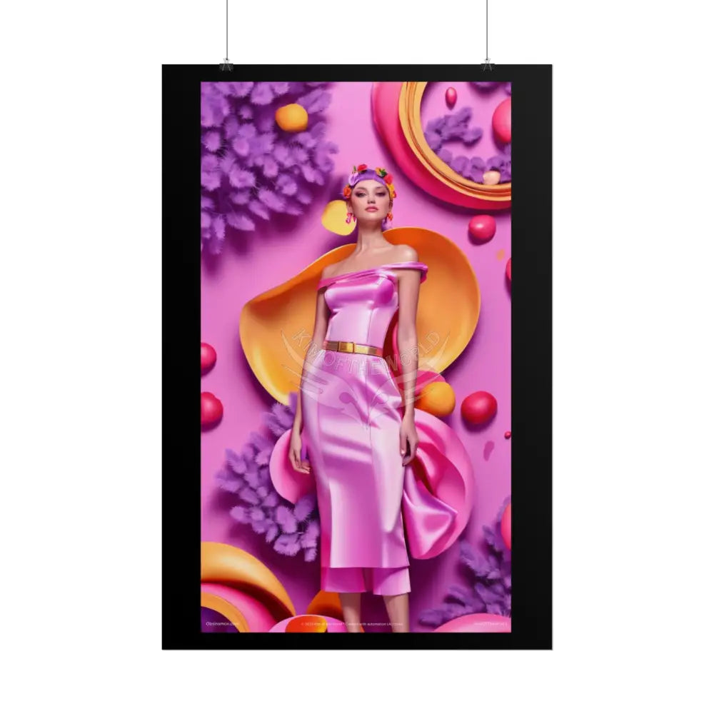 High Fashion Poster Set featuring Iridescent Pink & Orange Satin Lady Model Goth Girl Goddess Queen Surreal -- Home or