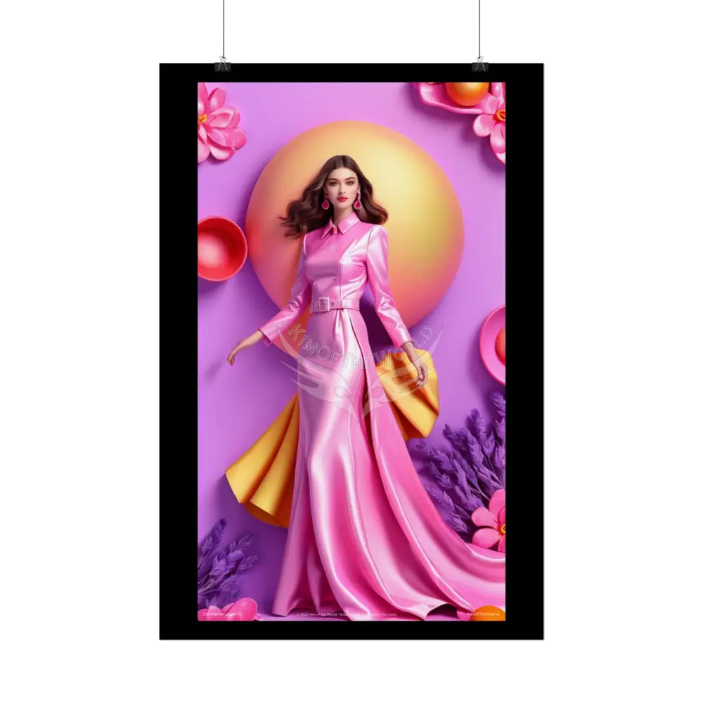 High Fashion Poster Set featuring Iridescent Pink & Orange Satin Lady Model Goth Girl Goddess Queen Surreal -- Home or