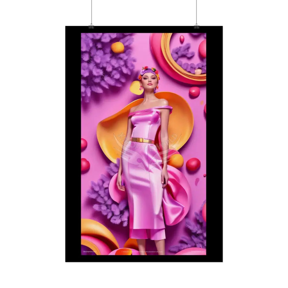 High Fashion Poster Set featuring Iridescent Pink & Orange Satin Lady Model Goth Girl Goddess Queen Surreal -- Home or