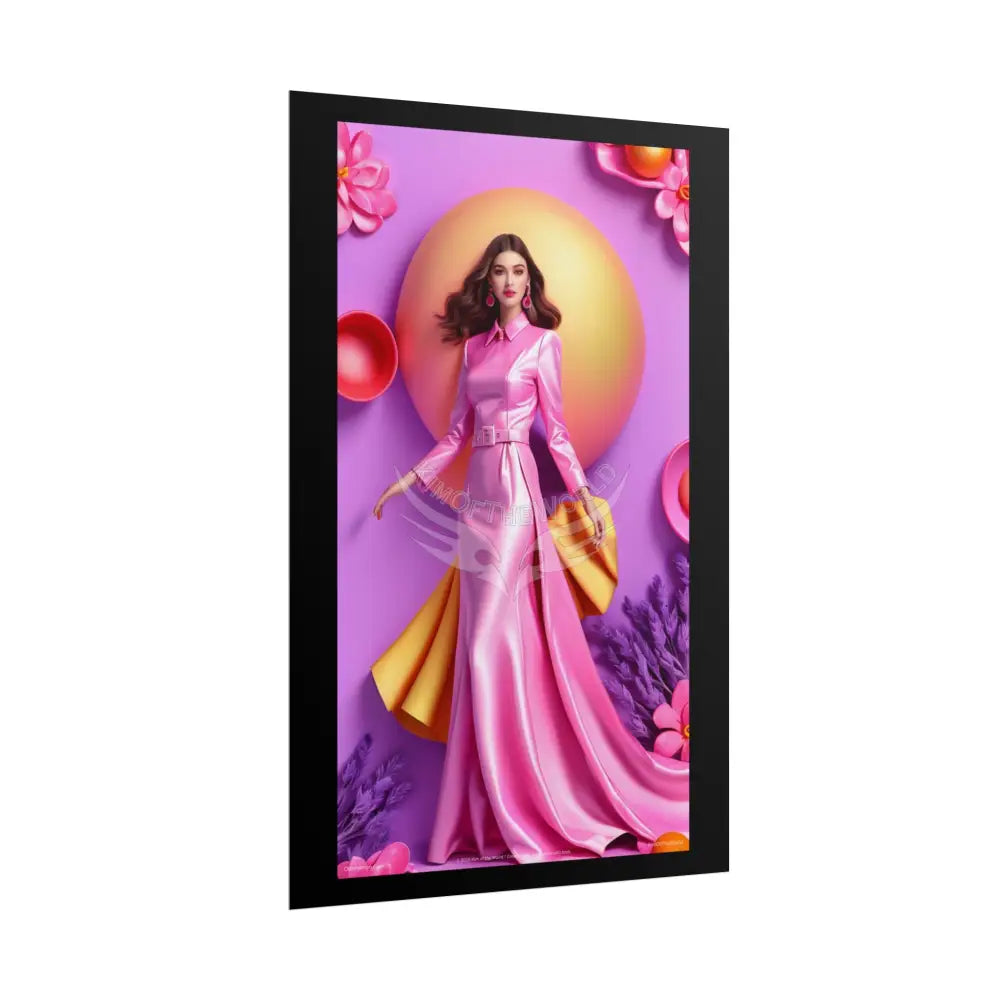 High Fashion Poster Set featuring Iridescent Pink & Orange Satin Lady Model Goth Girl Goddess Queen Surreal -- Home or
