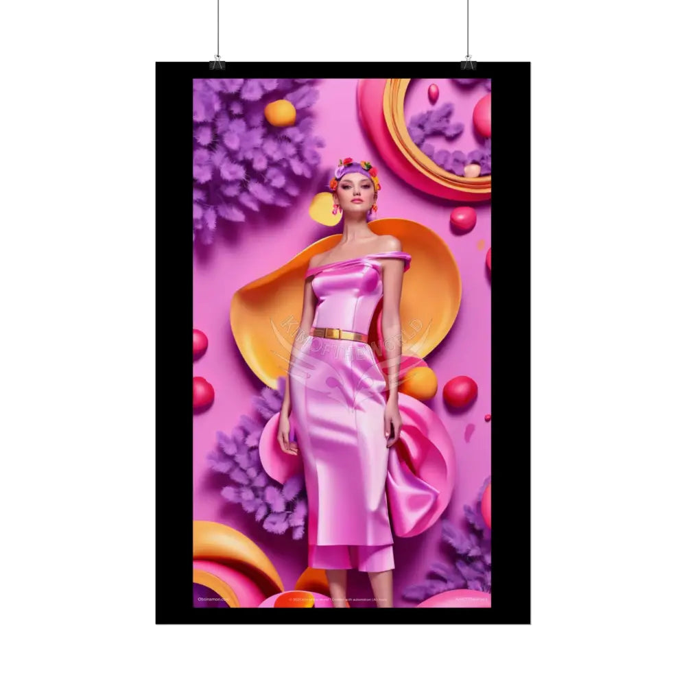 High Fashion Poster Set featuring Iridescent Pink & Orange Satin Lady Model Goth Girl Goddess Queen Surreal -- Home or