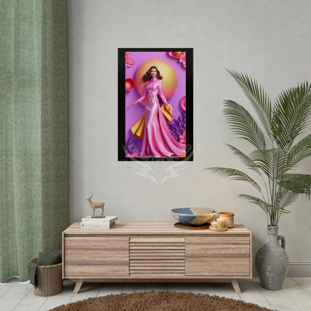 High Fashion Poster Set featuring Iridescent Pink & Orange Satin Lady Model Goth Girl Goddess Queen Surreal -- Home or