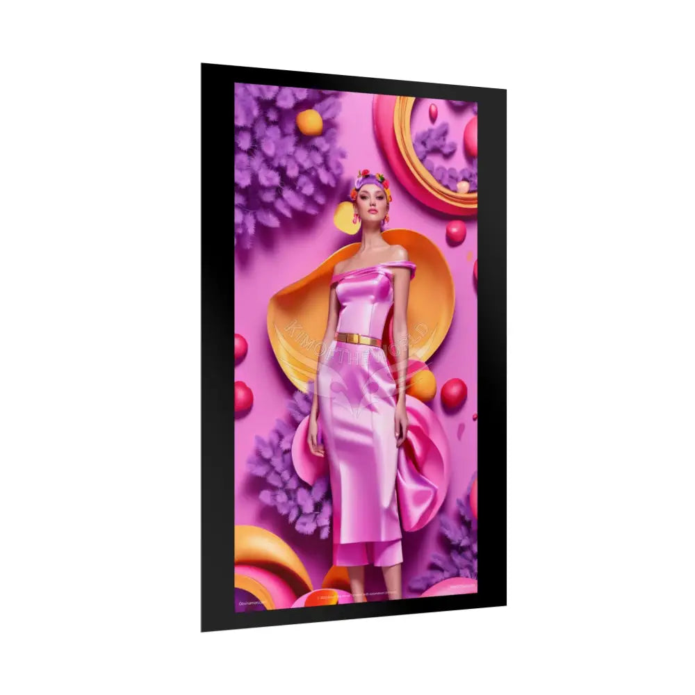 High Fashion Poster Set featuring Iridescent Pink & Orange Satin Lady Model Goth Girl Goddess Queen Surreal -- Home or