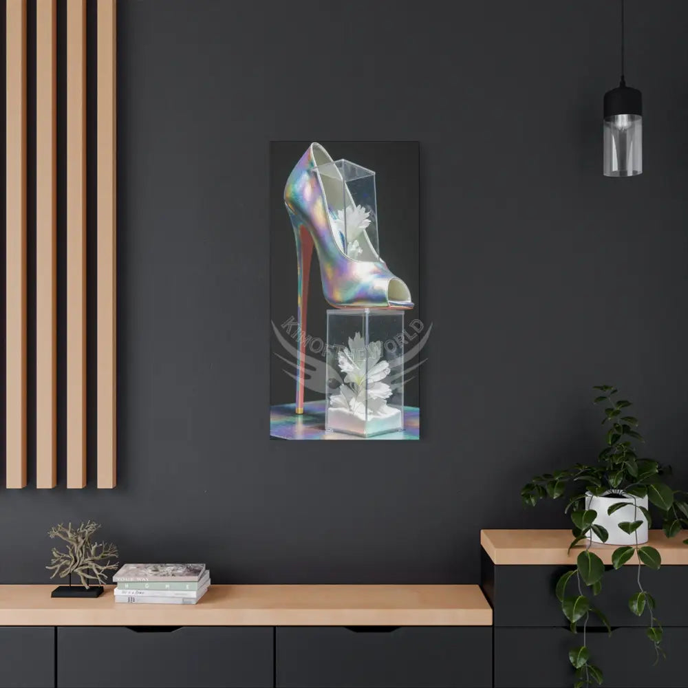 High Heel Stiletto Iridescent Tall Shoe Canvas Wall Art — Matte Stretched 1.25’’ 20’’ x 40’’ (Vertical) / 1.25’’ Canvas