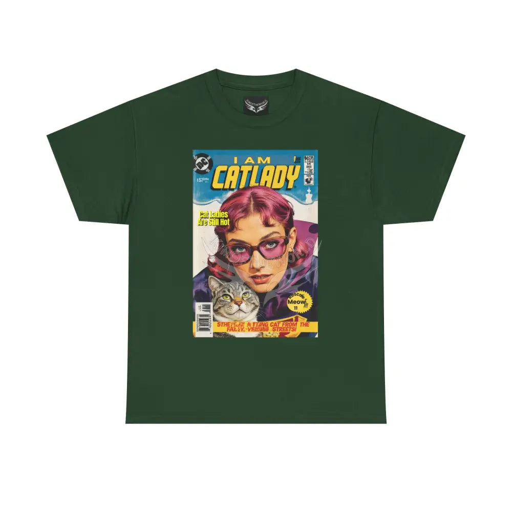 I Am Catlady Retro Comic Tee - Vintage Cat Lover Graphic T-Shirt Forest Green / S T-Shirt