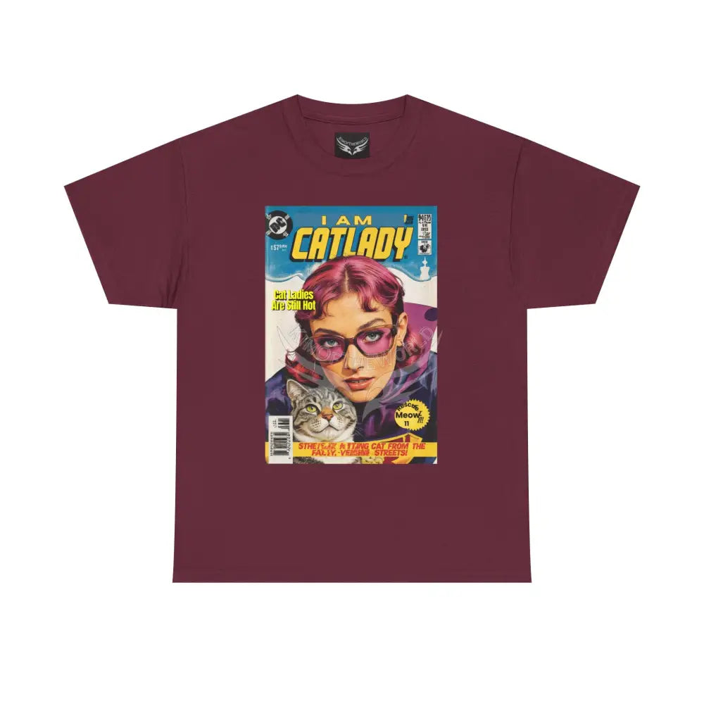 I Am Catlady Retro Comic Tee - Vintage Cat Lover Graphic T-Shirt Maroon / S T-Shirt