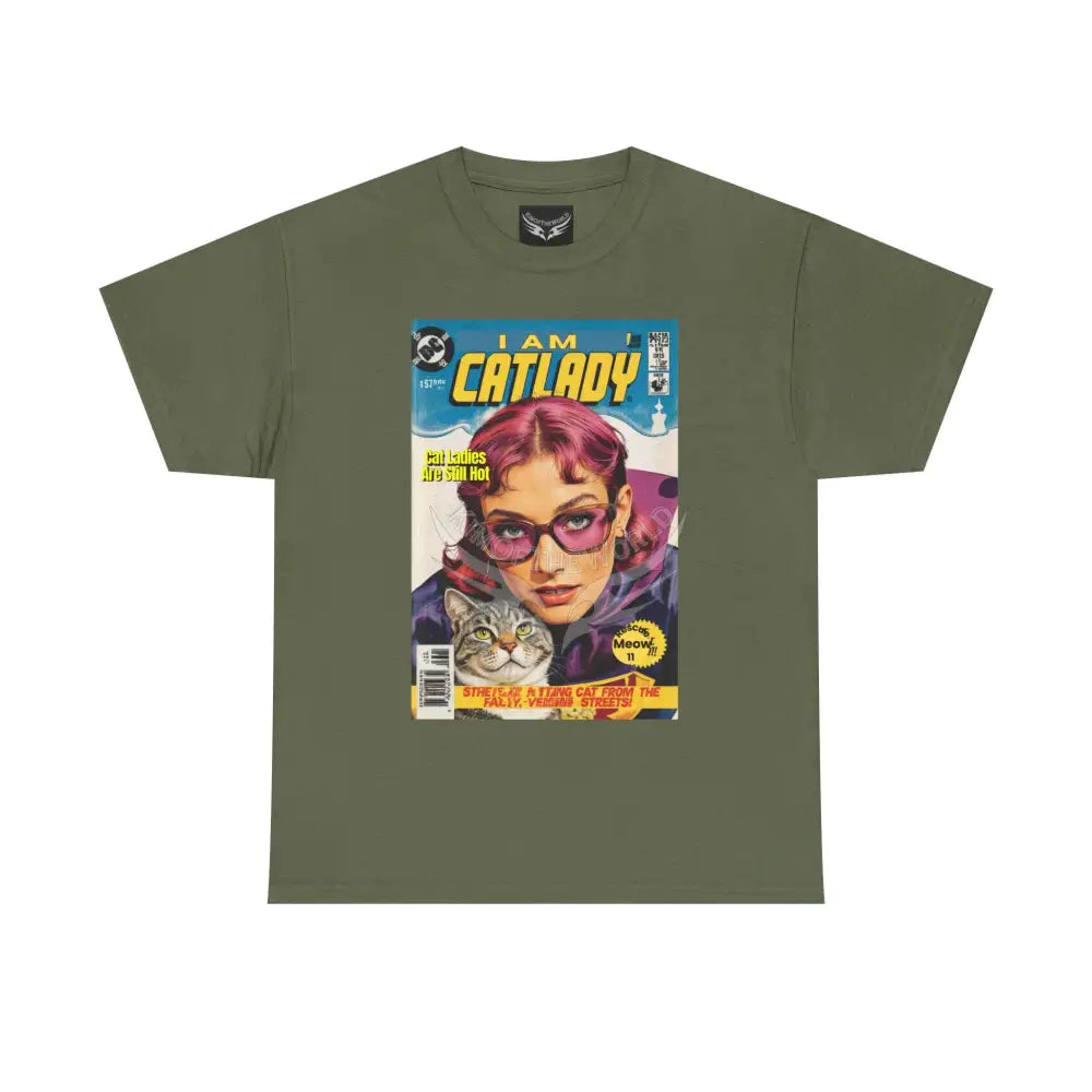 I Am Catlady Retro Comic Tee - Vintage Cat Lover Graphic T-Shirt Military Green / S T-Shirt