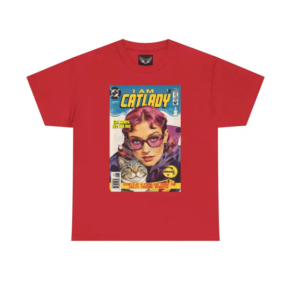 I Am Catlady Retro Comic Tee - Vintage Cat Lover Graphic T-Shirt Red / S T-Shirt