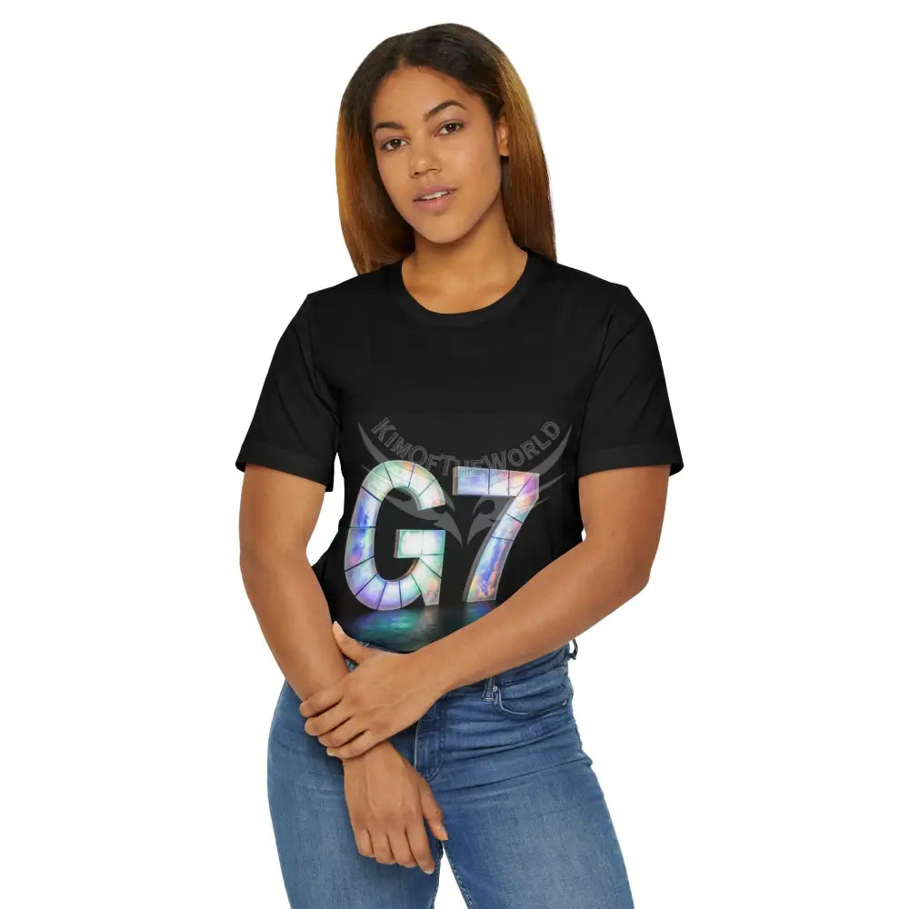 Illuminated G7 Floral Galaxy T-Shirt — Colorful Sparkle Letter Graphic Tee T-Shirt