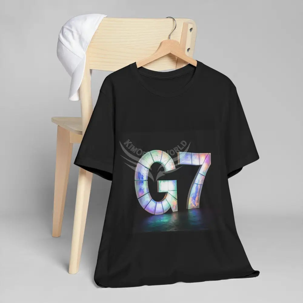 Illuminated G7 Floral Galaxy T-Shirt — Colorful Sparkle Letter Graphic Tee T-Shirt