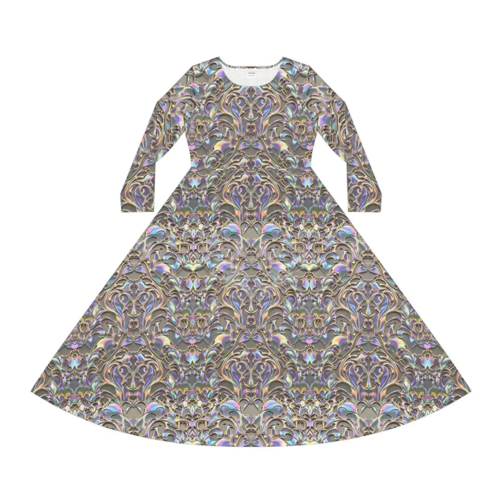 Iridescent Fine Tile Print Dress – Women’s Long Sleeve AOP L All Over Prints
