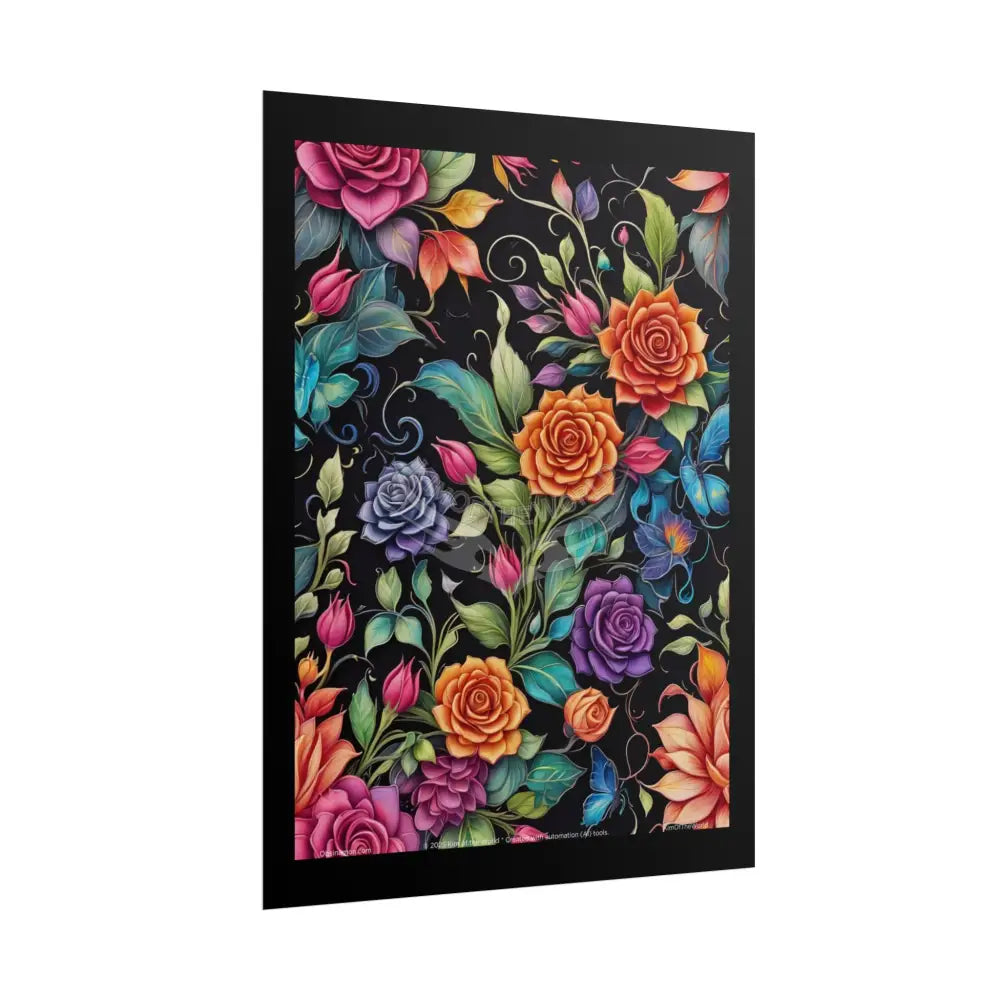 Iridescent Gothic Floral Poster — 3D Vibrant Roses Rolled Art Print Poster
