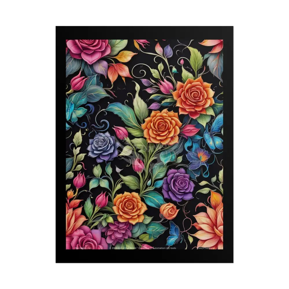 Iridescent Gothic Floral Poster — 3D Vibrant Roses Rolled Art Print 18″ x 24″ (Vertical) / Matte Poster
