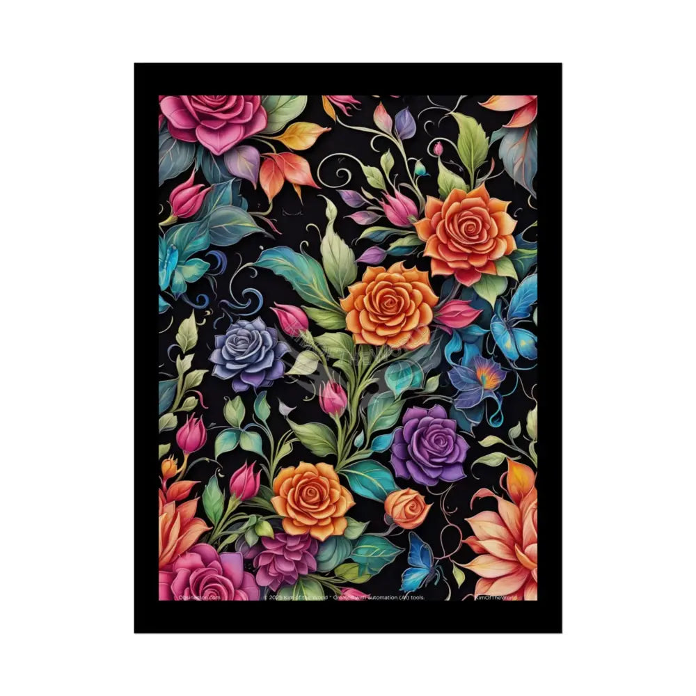 Iridescent Gothic Floral Poster — 3D Vibrant Roses Rolled Art Print 18″ x 24″ (Vertical) / Semi Glossy Poster
