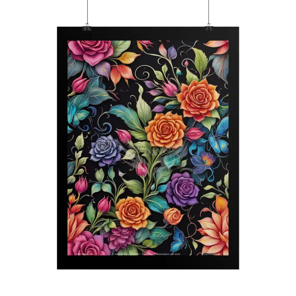 Iridescent Gothic Floral Poster — 3D Vibrant Roses Rolled Art Print Poster