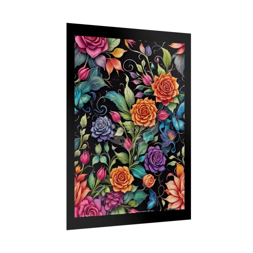 Iridescent Gothic Floral Poster — 3D Vibrant Roses Rolled Art Print Poster