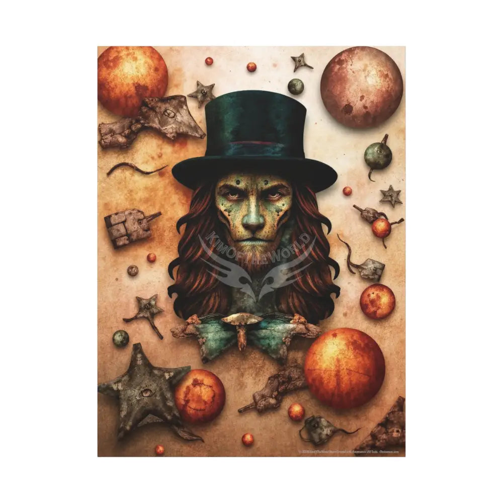 Kitty Multi-Dimensional Floral Cat Lion Man Leo Lovers Canvas — Matte Stretched Wall Art 36’’ x 48’’ (Vertical)