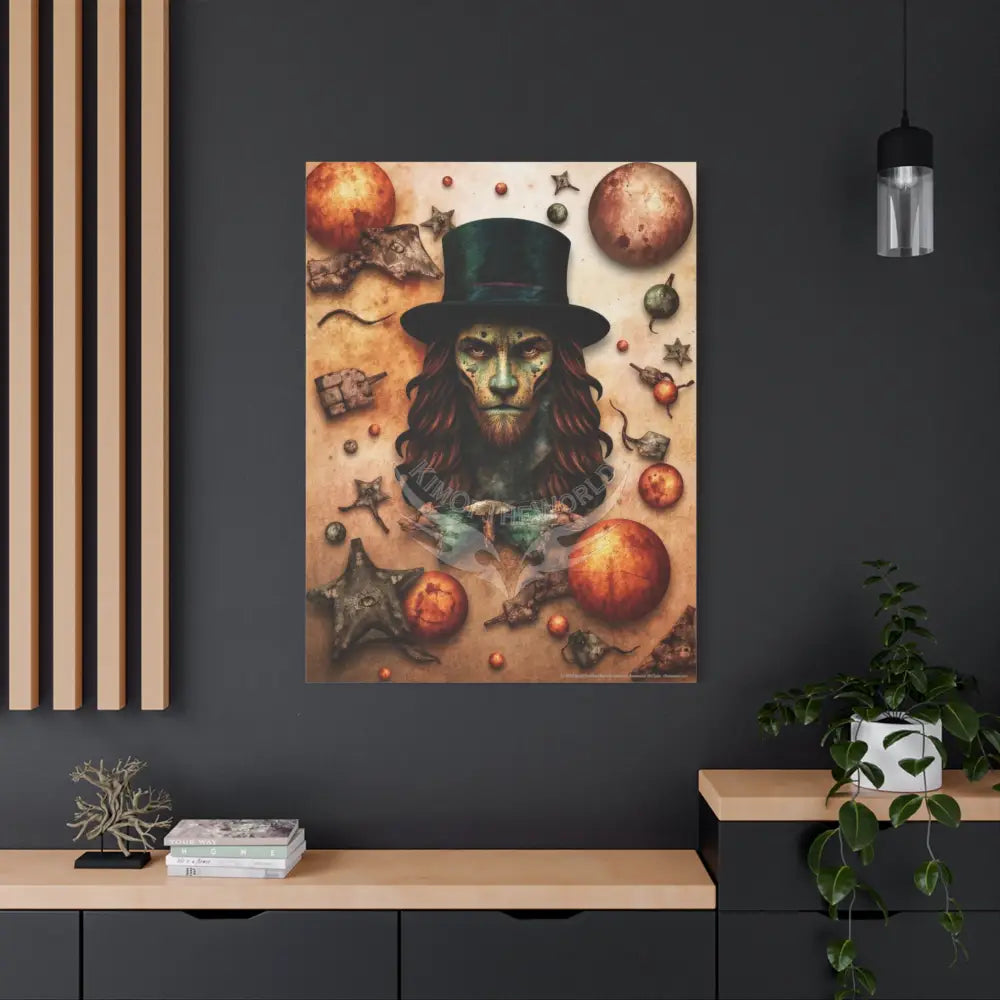 Kitty Multi-Dimensional Floral Cat Lion Man Leo Lovers Canvas — Matte Stretched Wall Art Canvas