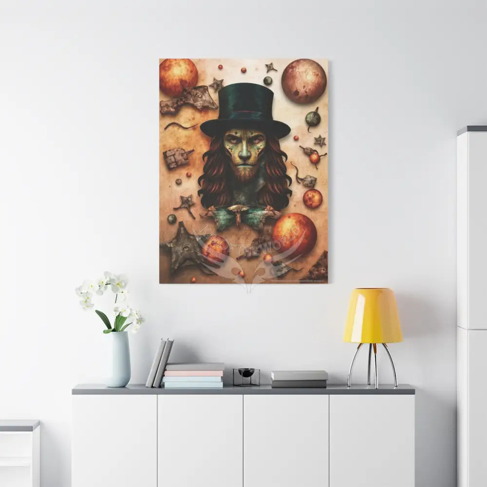 Kitty Multi-Dimensional Floral Cat Lion Man Leo Lovers Canvas — Matte Stretched Wall Art Canvas