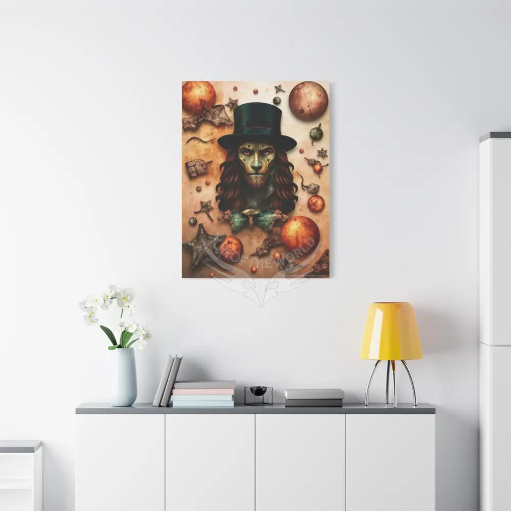 Kitty Multi-Dimensional Floral Cat Lion Man Leo Lovers Canvas — Matte Stretched Wall Art Canvas