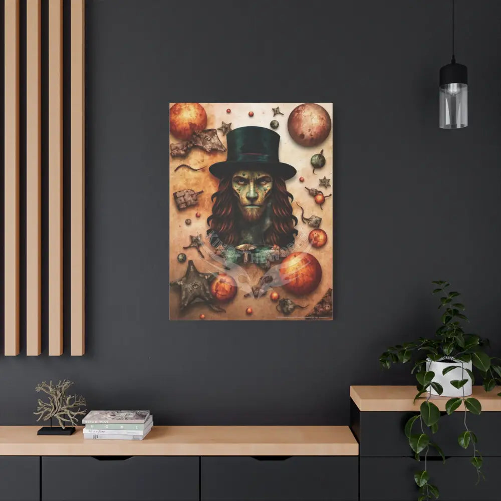 Kitty Multi-Dimensional Floral Cat Lion Man Leo Lovers Canvas — Matte Stretched Wall Art Canvas