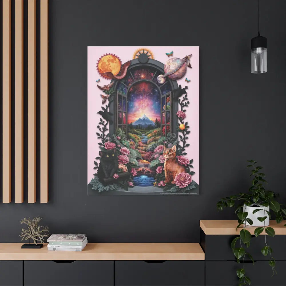 Kitty Multi-Dimensional Floral Cat Lovers Canvas — Matte Stretched Wall Art Canvas