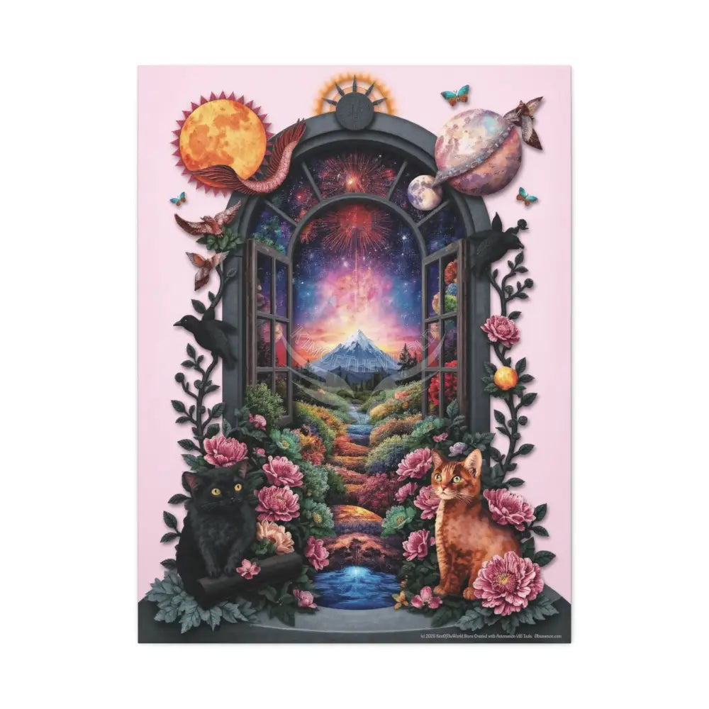 Kitty Multi-Dimensional Floral Cat Lovers Canvas — Matte Stretched Wall Art 30’’ x 40’’ (Vertical) / 1.25’’ Canvas
