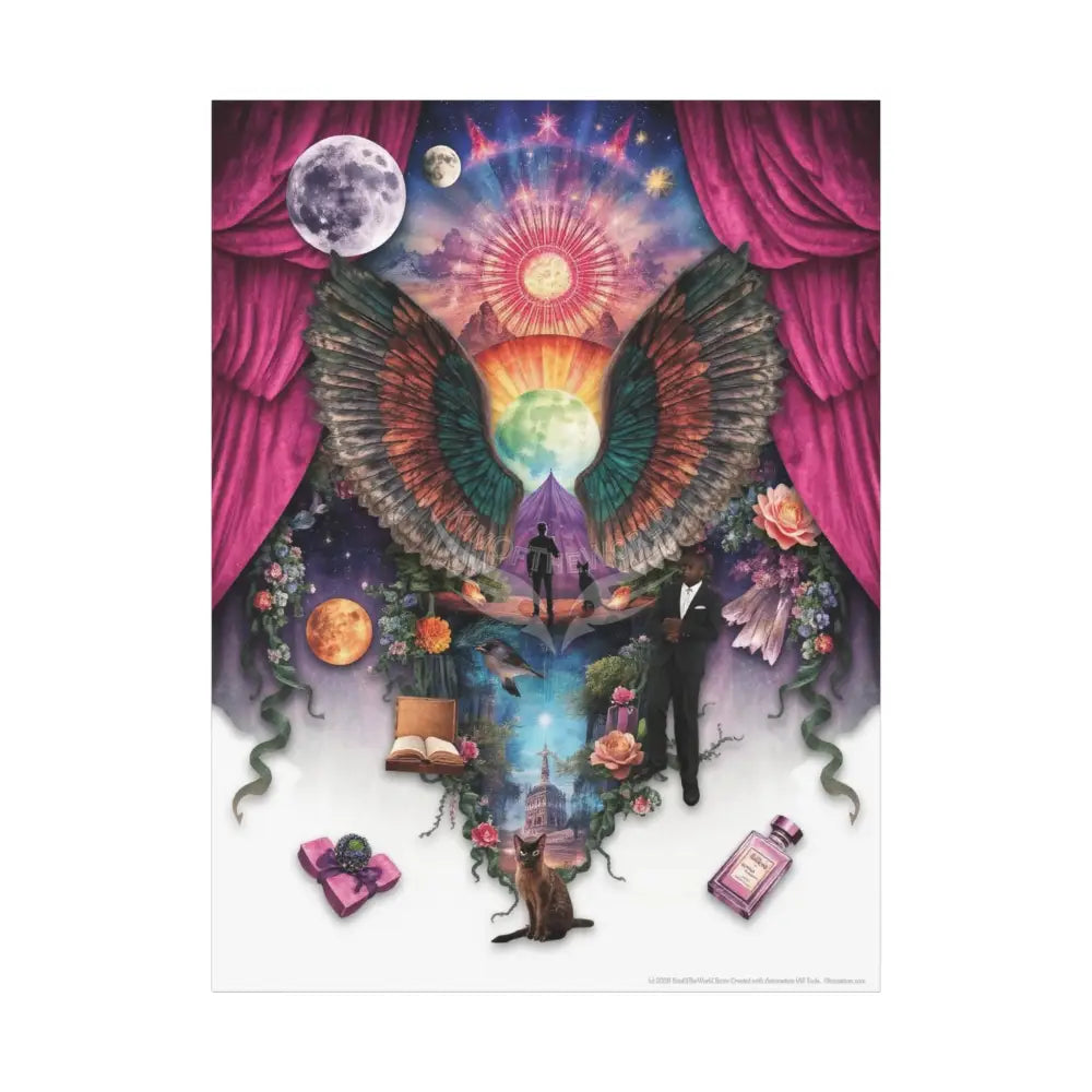 Kitty Multi-Dimensional Floral Cat Lovers Canvas — Matte Stretched Wall Art 36’’ x 48’’ (Vertical) / 1.25’’ Canvas