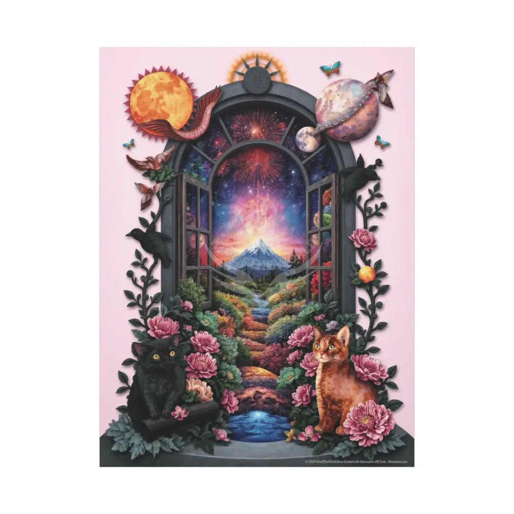 Kitty Multi-Dimensional Floral Cat Lovers Canvas — Matte Stretched Wall Art 36’’ x 48’’ (Vertical) / 1.25’’ Canvas