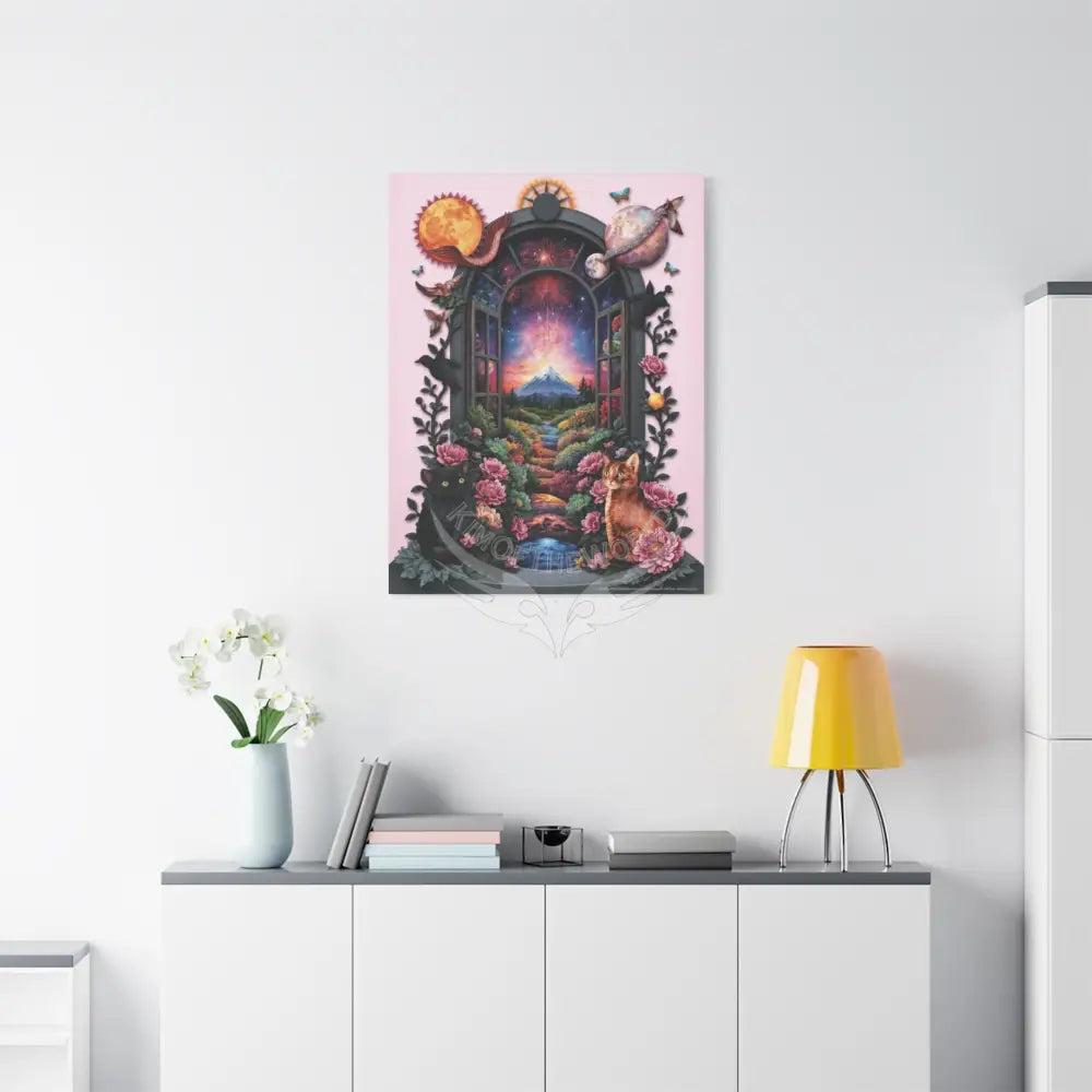Kitty Multi-Dimensional Floral Cat Lovers Canvas — Matte Stretched Wall Art Canvas