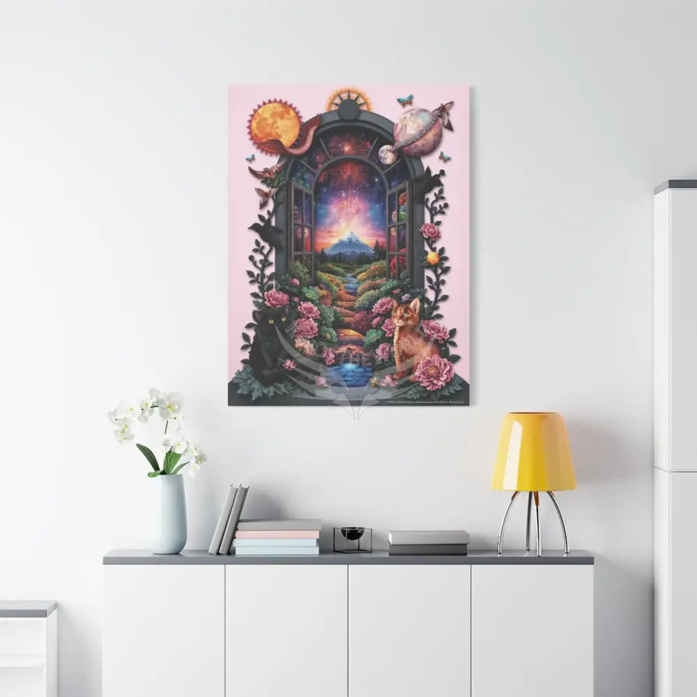 Kitty Multi-Dimensional Floral Cat Lovers Canvas — Matte Stretched Wall Art Canvas