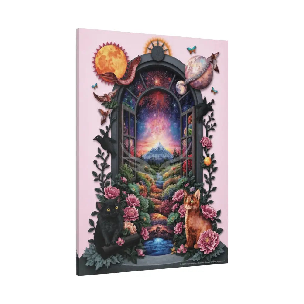 Kitty Multi-Dimensional Floral Cat Lovers Canvas — Matte Stretched Wall Art Canvas