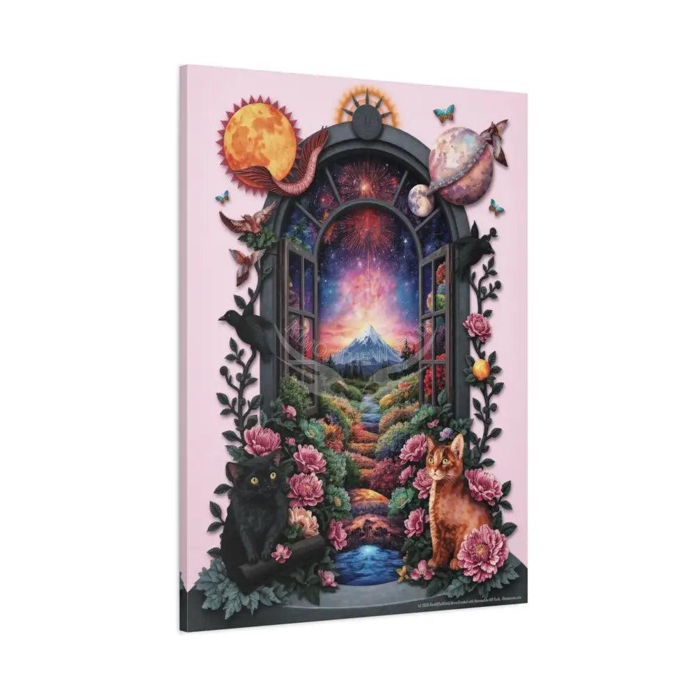 Kitty Multi-Dimensional Floral Cat Lovers Canvas — Matte Stretched Wall Art Canvas