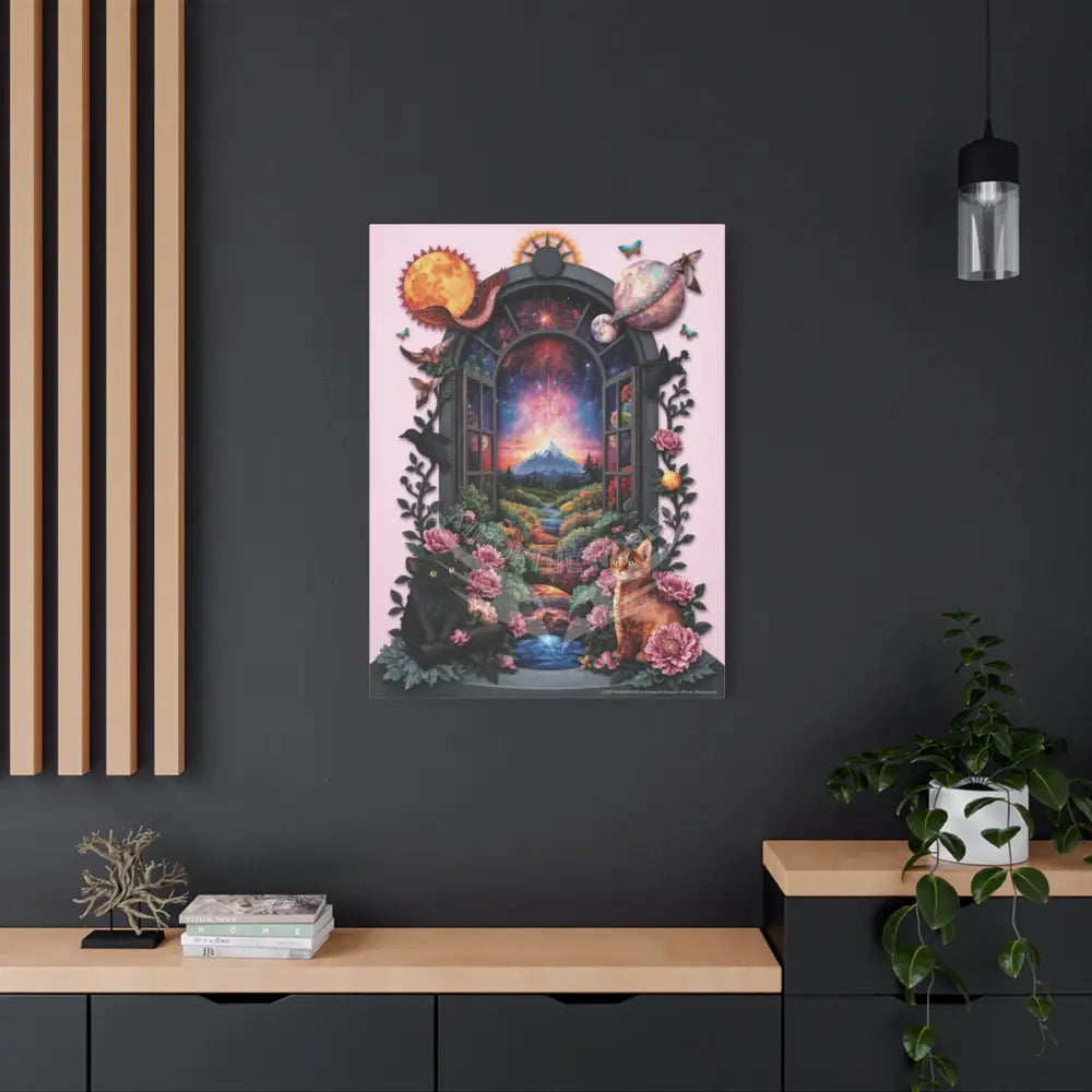 Kitty Multi-Dimensional Floral Cat Lovers Canvas — Matte Stretched Wall Art Canvas