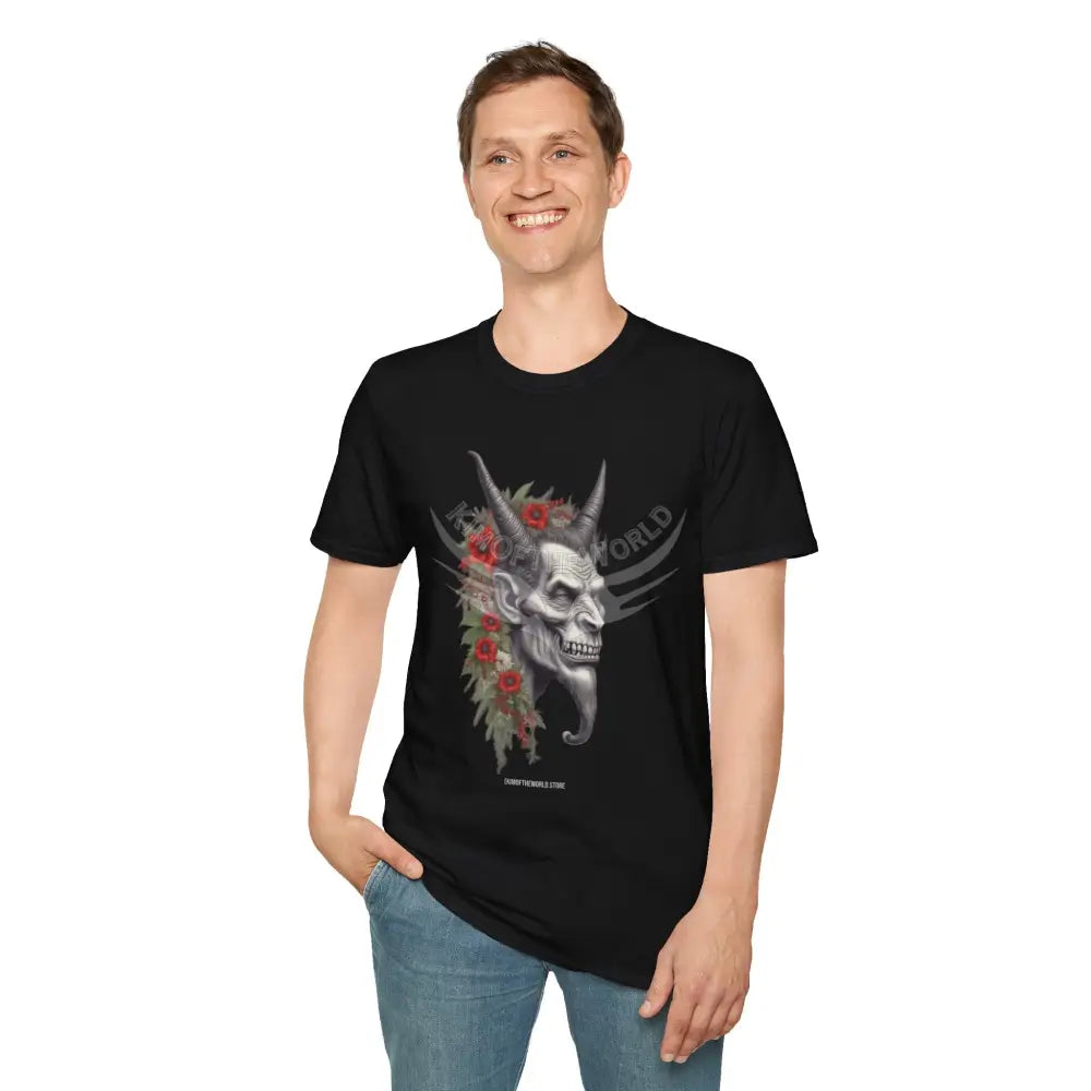 Krampus Christmas Lore Holiday Fae Horned Skull & Roses T-Shirt T-Shirt