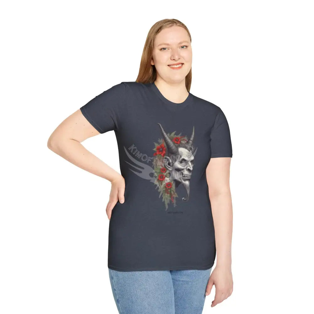 Krampus Christmas Lore Holiday Fae Horned Skull & Roses T-Shirt T-Shirt