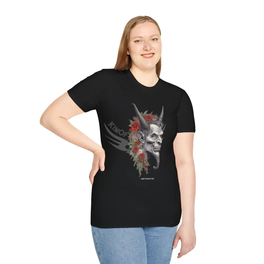 Krampus Christmas Lore Holiday Fae Horned Skull & Roses T-Shirt T-Shirt