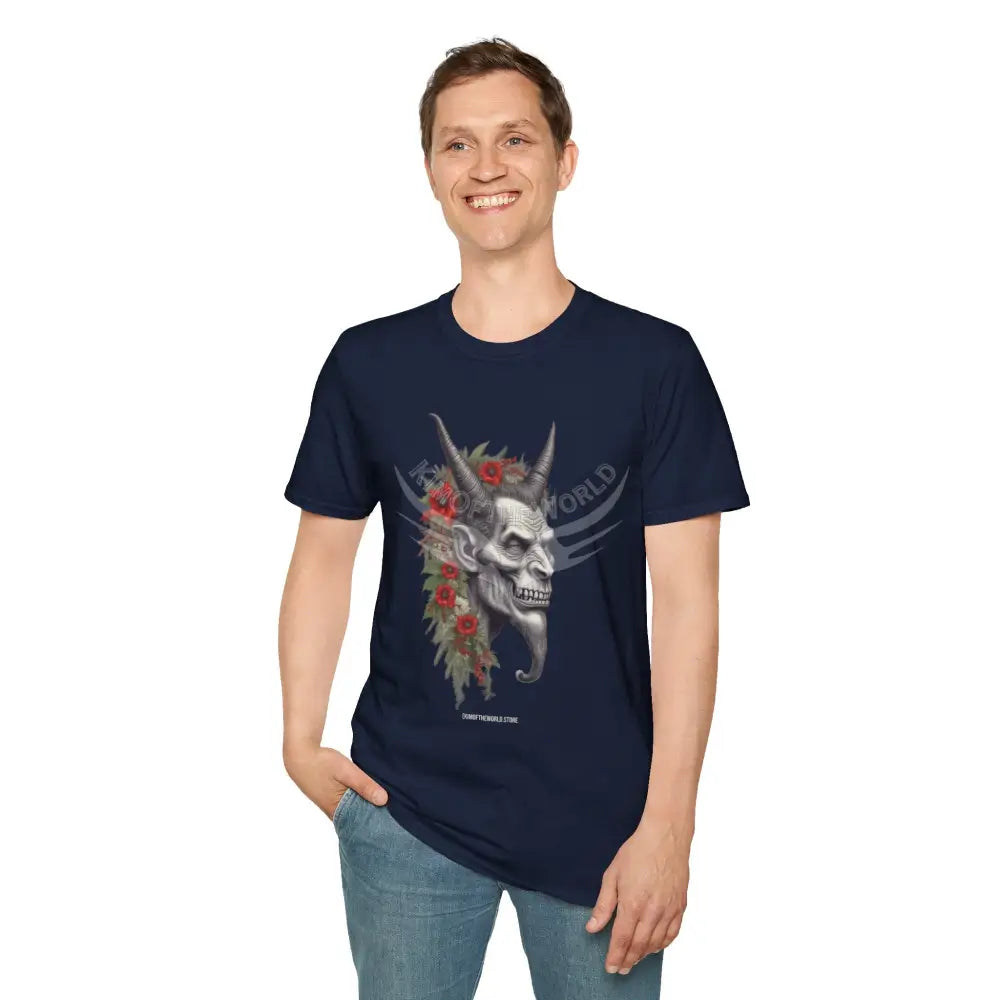 Krampus Christmas Lore Holiday Fae Horned Skull & Roses T-Shirt T-Shirt