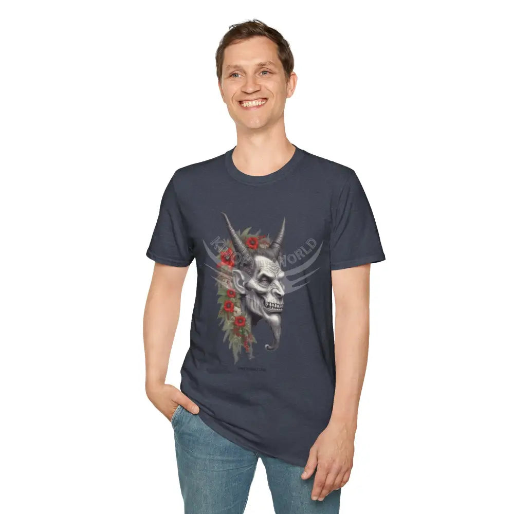 Krampus Christmas Lore Holiday Fae Horned Skull & Roses T-Shirt T-Shirt
