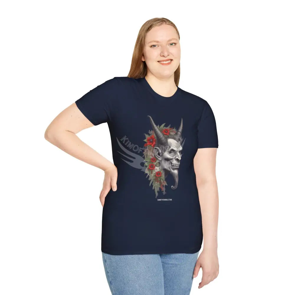 Krampus Christmas Lore Holiday Fae Horned Skull & Roses T-Shirt T-Shirt