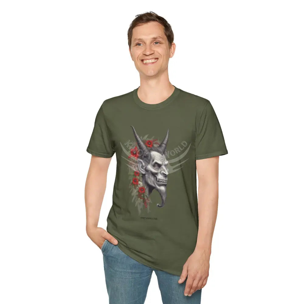 Krampus Christmas Lore Holiday Fae Horned Skull & Roses T-Shirt T-Shirt