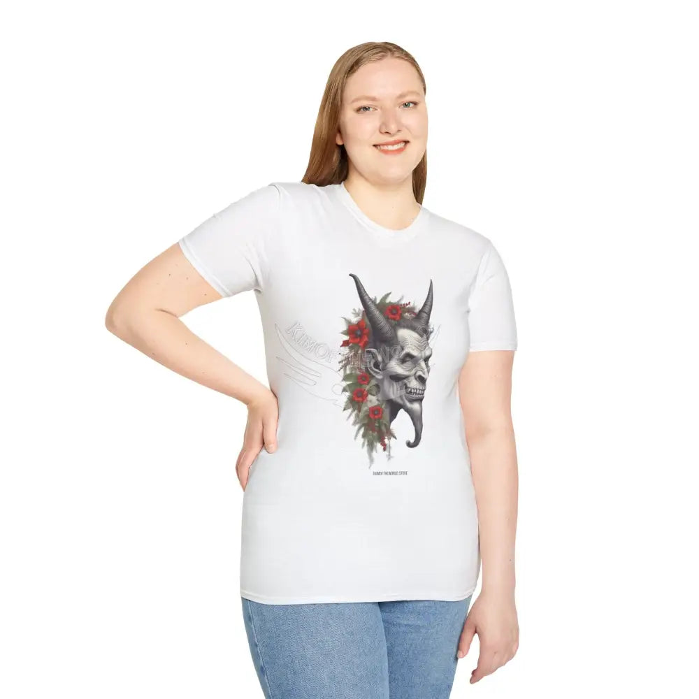 Krampus Christmas Lore Holiday Fae Horned Skull & Roses T-Shirt T-Shirt