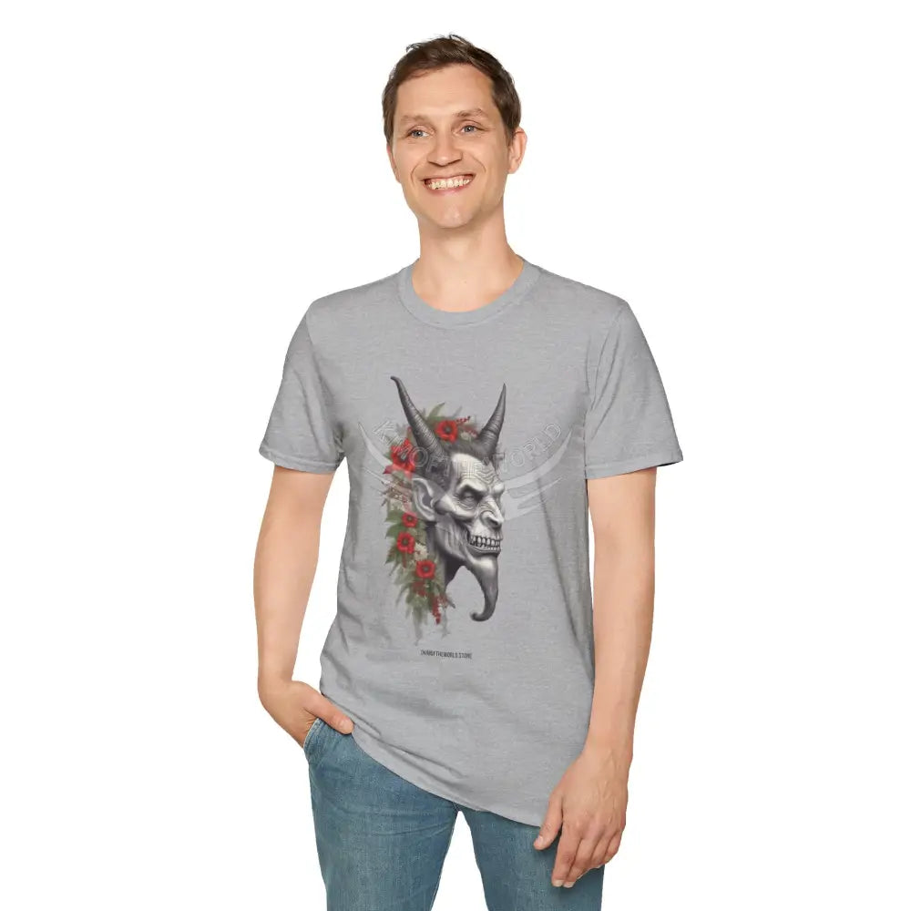 Krampus Christmas Lore Holiday Fae Horned Skull & Roses T-Shirt T-Shirt