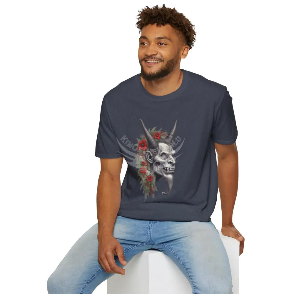 Krampus Christmas Lore Holiday Fae Horned Skull & Roses T-Shirt T-Shirt