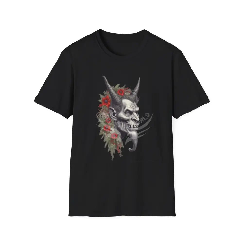 Krampus Christmas Lore Holiday Fae Horned Skull & Roses T-Shirt Black / S T-Shirt