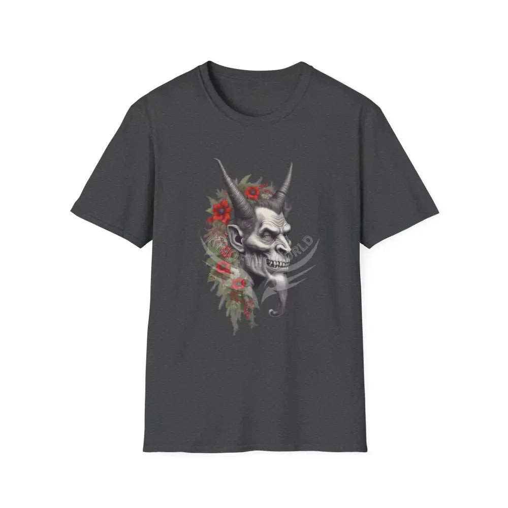 Krampus Christmas Lore Holiday Fae Horned Skull & Roses T-Shirt Dark Heather / S T-Shirt